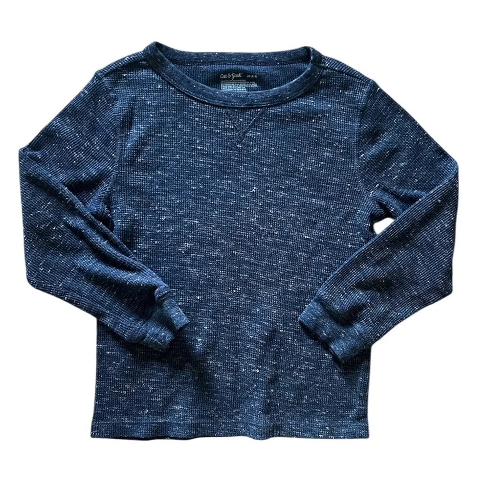 Cat and Jack Boys Heather Blue Waffle Knit Shirt | (4/5)